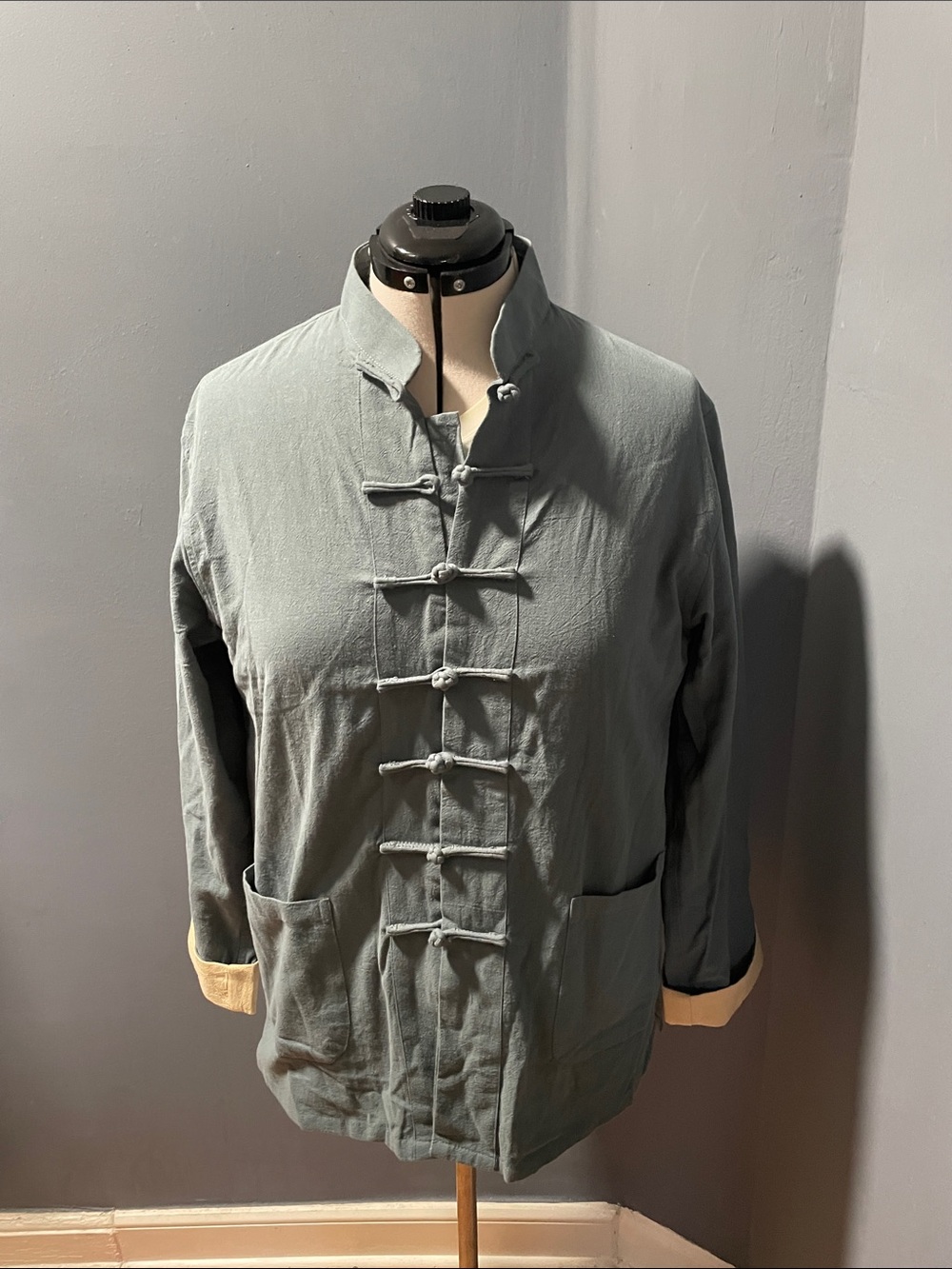 Men's Traditional Button-Front Jacket in Sage Green Size-XL - Picture 3 of 13